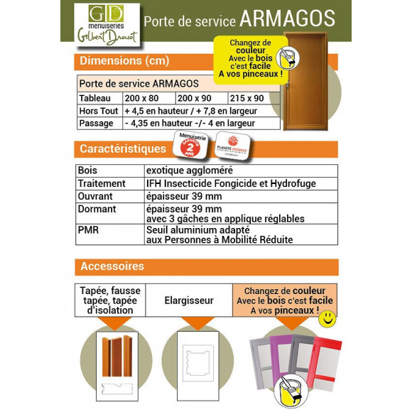 Porte De Service En Bois   Modele 'armagos' 215x90 Poussant Droite (cotes Tableau)