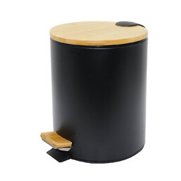 Poubelle De Salle De Bain À Pédale Forest Noir Bois Et Acier 5l