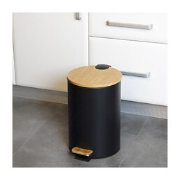 Poubelle De Salle De Bain À Pédale Forest Noir Bois Et Acier 5l