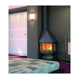 Cheminé De Coin Gauche Avec Porte + Base Et Foyer Plaque Réfractaire Ch57r-pc - Antracite