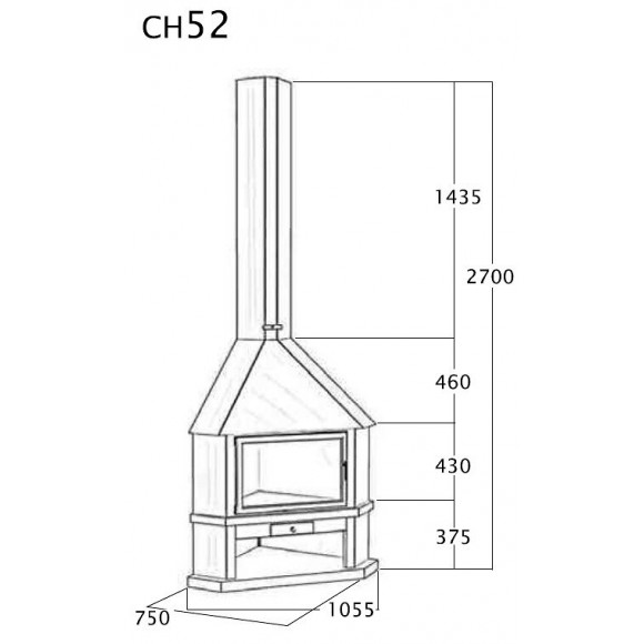 Cheminée De Coin Avec Porte + Base Et Foyer Refractaire Ch52 - Anthracite