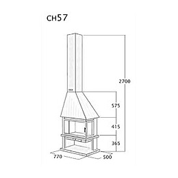 Cheminé De Coin Gauche Avec Porte + Base Et Foyer Acier Ch57r-pc - Antracite