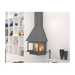 Cheminée Murale Suspendue Anthracite- Avec Porte Et Foyer Acier Ch57f1-pc