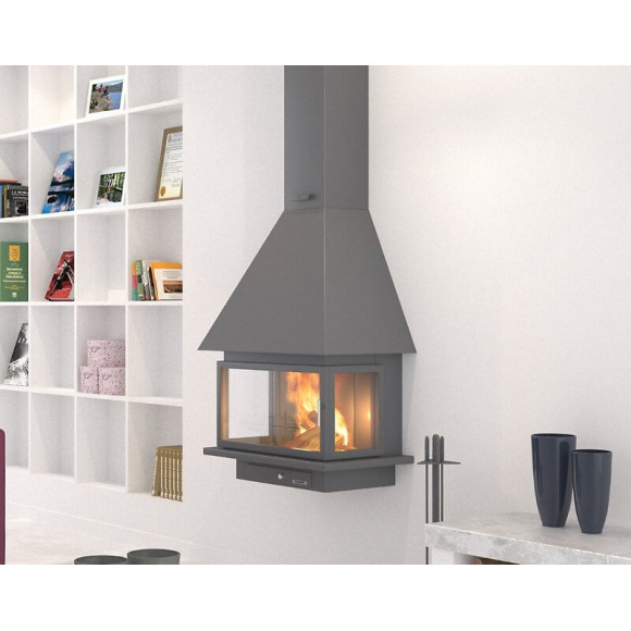 Cheminée Murale Suspendue Anthracite- Avec Porte Et Foyer Acier Ch57f1-pc