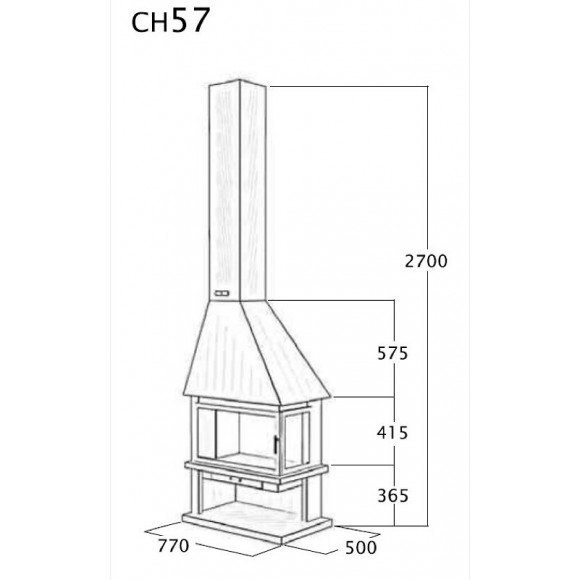 Cheminé De Coin Gauche Avec Porte + Base Et Foyer Acier Ch57r-pc - Antracite