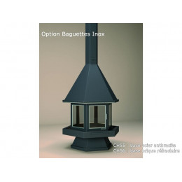 Cheminée Centrale Avec Porte + Base Et Foyer Acier Ch56 - Anthracite