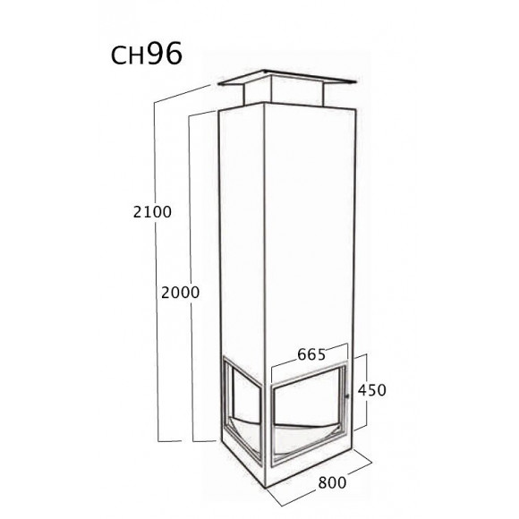 Cheminée Murale Suspendue Oxydée - Avec Porte Et Foyer Acier Ch96