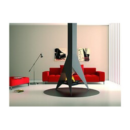 Cheminée Centrale Anthracite Sans Porte + Base Et Foyer Acier Ch94