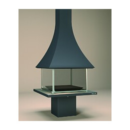 Cheminée Centrale Anthracite Avec Porte Encadrement Inox + Base Et Foyer Acier Ch91