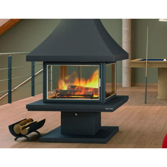 Cheminée Centrale Avec Porte + Base Et Foyer Acier Ch86 -  Anthracite
