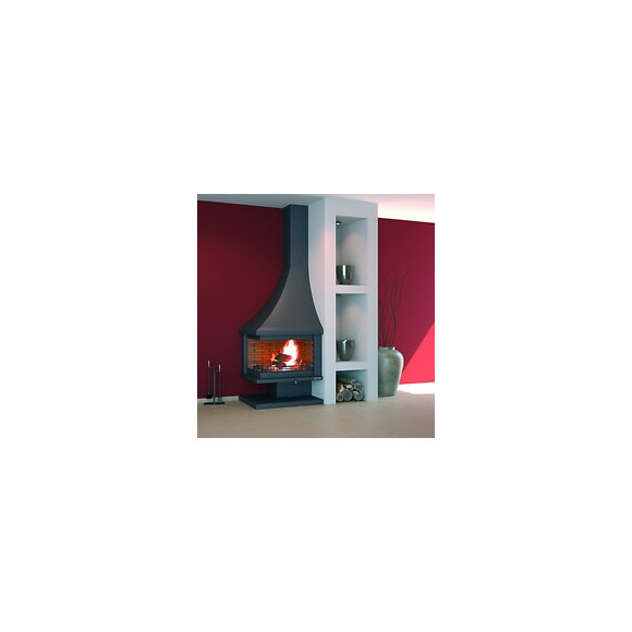 Cheminée De Coin Droit Anthracite Sans Porte + Base Et Foyer Réfractaire Ch21