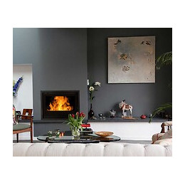 Pack Insert Chaudière À Bois Gris Acier C-680h + Cadre Quadro 40mm Verre Cristal Noir