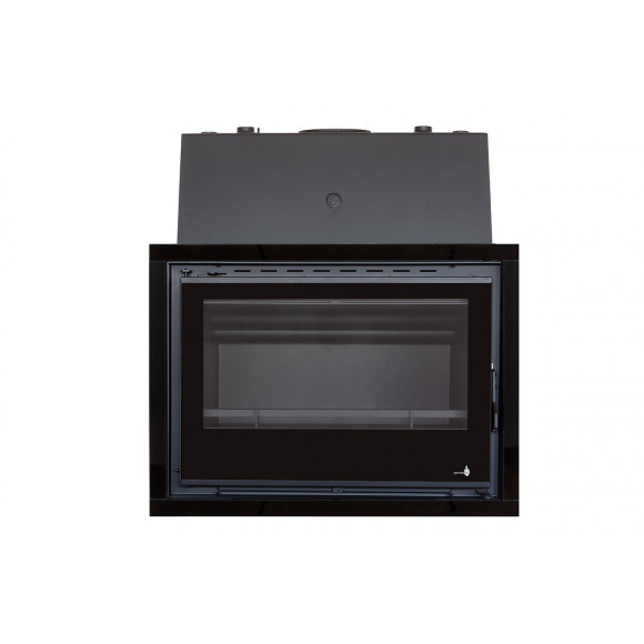 Pack Insert Chaudière À Bois Gris Acier C-680h + Cadre Quadro 40mm Verre Cristal Noir