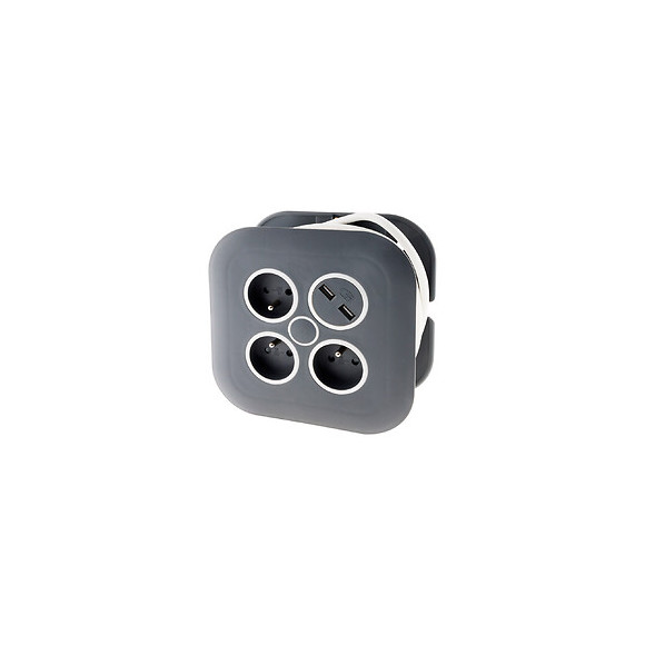 Enrouleur Domestique 3 Prises 2p+t 16a + Coupe-circuit + 2x Usb - Gris/blanc - Zenitech