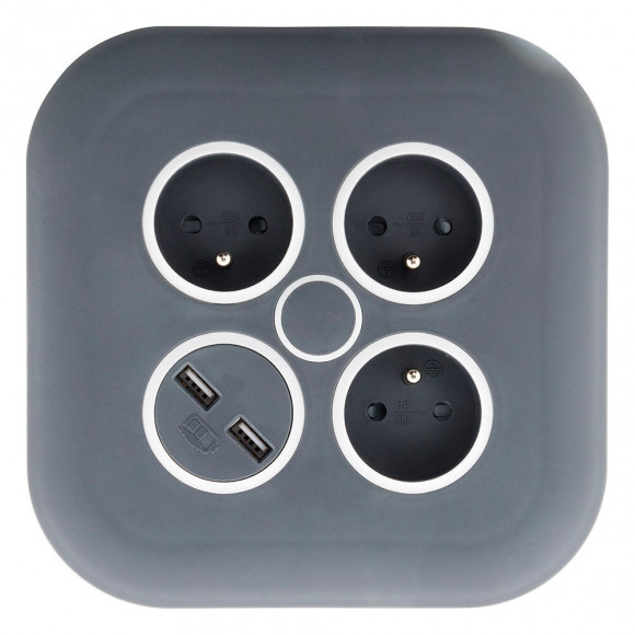 Enrouleur Domestique 3 Prises 2p+t 16a + Coupe-circuit + 2x Usb - Gris/blanc - Zenitech