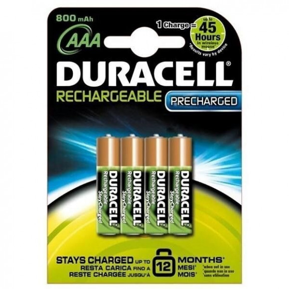 Piles Rechargeables Blister 4 * Lr03 - Aaa - 1000 Mah - Prêtes À L'empl Duracell - Hr03b4