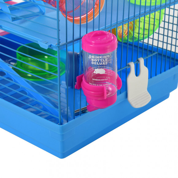 Cage Pour Hamster Souris Petit Animaux Rongeur Avec Tunnel Mangeoire Roue Jouet 47 X 30 X 59 Cm Cm Bleu