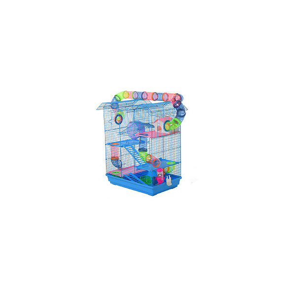 Cage Pour Hamster Souris Petit Animaux Rongeur Avec Tunnel Mangeoire Roue Jouet 47 X 30 X 59 Cm Cm Bleu
