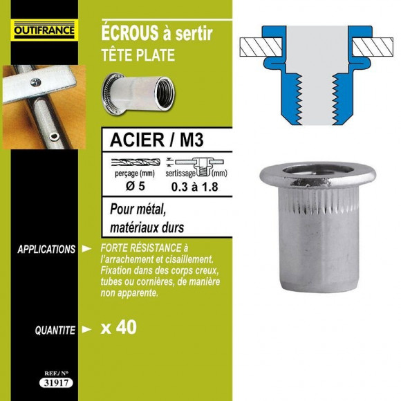 40 Écrous À Sertir M8 Ø16 X 1,5 Mm 0,5 À 3 Mm