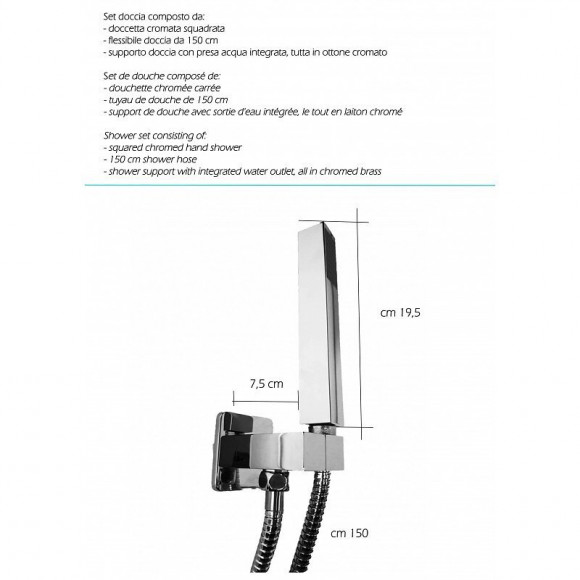 Ensemble Douchette Avec Prise D'eau Carréé, En Laiton Chromé